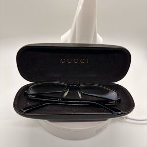 Gucci Y2K Black Slim Rectangular Eyeglass Frames with Script Logo (RX Frames)
